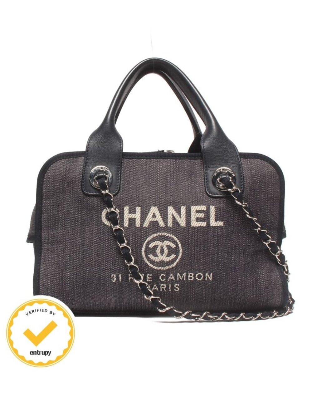Chanel 2-Way Chain Shoulder Bag Silver Denim Deauville